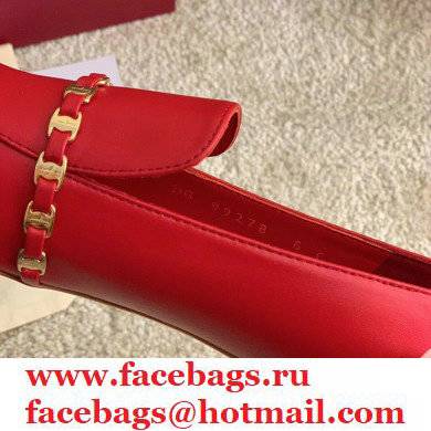 Ferragamo Heel 3cm Tilos Chain Leather Loafers/Pumps Red