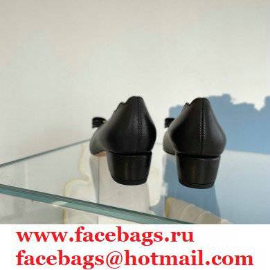 Ferragamo Heel 3cm Vara Bow Court Shoe Scalloped Black