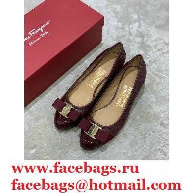 Ferragamo Heel 3cm Vara Bow Pumps Quilted Leather Burgundy