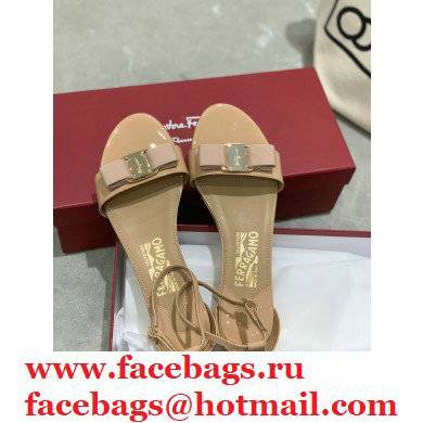 Ferragamo Heel 4.5cm Vara Bow Sandals with Strap Patent Leather Nude