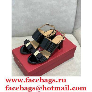 Ferragamo Heel 5.5cm Vara Bow Sandals Patent Leather Black - Click Image to Close