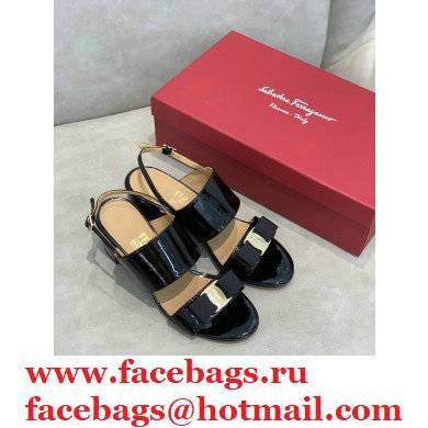Ferragamo Heel 5.5cm Vara Bow Sandals Patent Leather Black