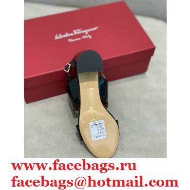 Ferragamo Heel 5.5cm Vara Bow Sandals Patent Leather Black - Click Image to Close