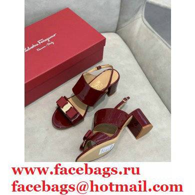 Ferragamo Heel 5.5cm Vara Bow Sandals Patent Leather Burgundy