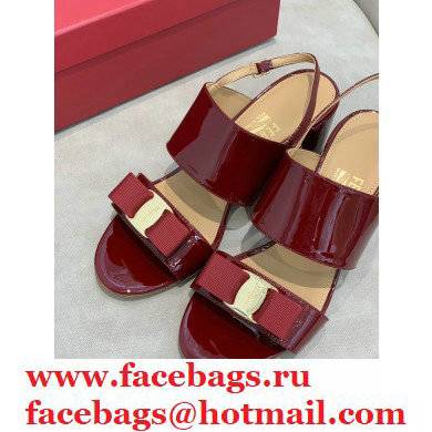 Ferragamo Heel 5.5cm Vara Bow Sandals Patent Leather Burgundy - Click Image to Close