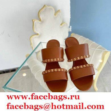 Ferragamo Heel 5.5cm Vara Chain Sandals Mules Brown - Click Image to Close