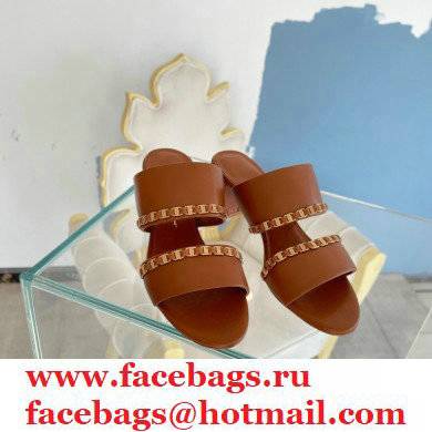 Ferragamo Heel 5.5cm Vara Chain Sandals Mules Brown