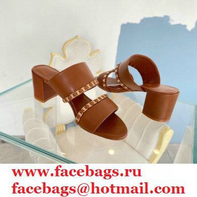 Ferragamo Heel 5.5cm Vara Chain Sandals Mules Brown - Click Image to Close