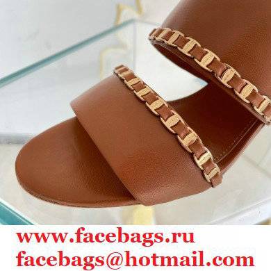 Ferragamo Heel 5.5cm Vara Chain Sandals Mules Brown