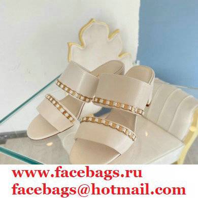 Ferragamo Heel 5.5cm Vara Chain Sandals Mules White