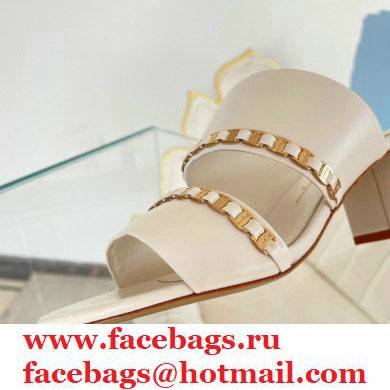 Ferragamo Heel 5.5cm Vara Chain Sandals Mules White - Click Image to Close