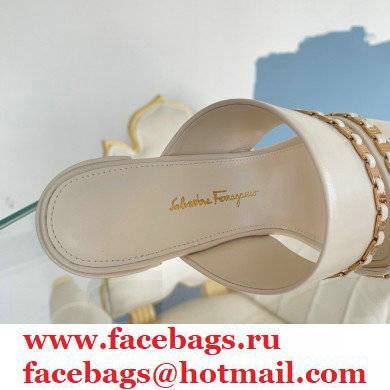 Ferragamo Heel 5.5cm Vara Chain Sandals Mules White - Click Image to Close