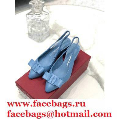 Ferragamo Heel 5.5cm Viva Slingbacks Blue - Click Image to Close