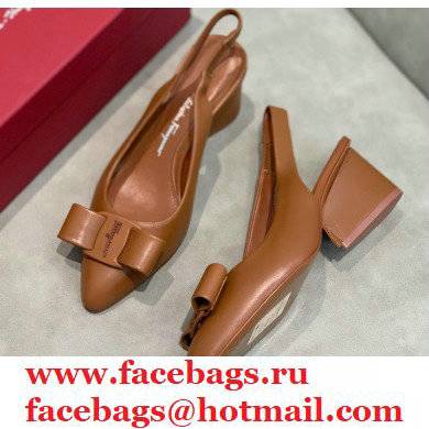Ferragamo Heel 5.5cm Viva Slingbacks Brown - Click Image to Close