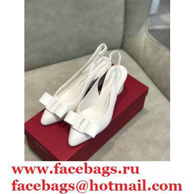Ferragamo Heel 5.5cm Viva Slingbacks White - Click Image to Close