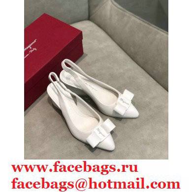 Ferragamo Heel 5.5cm Viva Slingbacks White - Click Image to Close