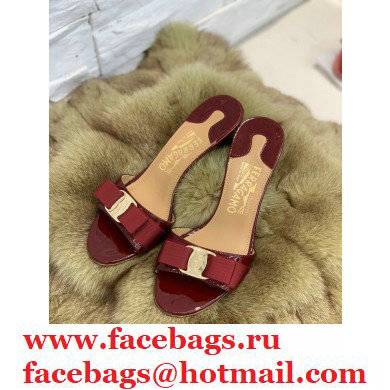 Ferragamo Heel 6cm Vara Bow Mules Patent Leather Burgundy