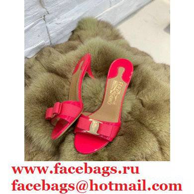 Ferragamo Heel 6cm Vara Bow Mules Patent Leather Fuchsia