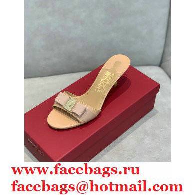 Ferragamo Heel 6cm Vara Bow Mules Patent Leather Nude