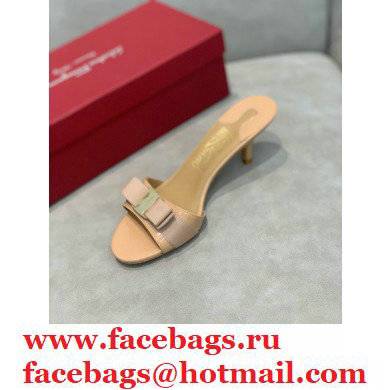 Ferragamo Heel 6cm Vara Bow Mules Patent Leather Nude