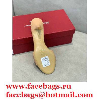 Ferragamo Heel 6cm Vara Bow Mules Patent Leather Nude - Click Image to Close