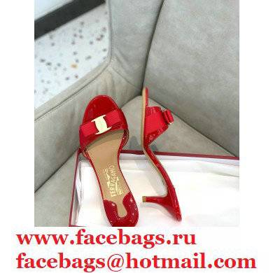 Ferragamo Heel 6cm Vara Bow Mules Patent Leather Red - Click Image to Close