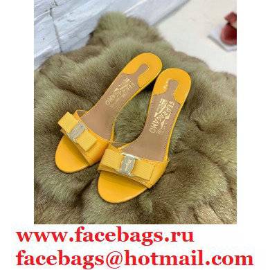 Ferragamo Heel 6cm Vara Bow Mules Patent Leather Yellow