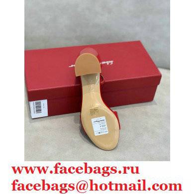 Ferragamo Heel 6cm Vara Bow Sandals with Strap Patent Leather Red