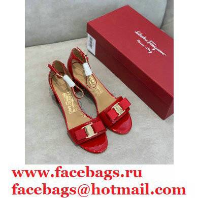 Ferragamo Heel 6cm Vara Bow Sandals with Strap Patent Leather Red - Click Image to Close
