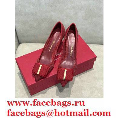 Ferragamo Heel 7cm Bow Pumps Dotted Swiss Red