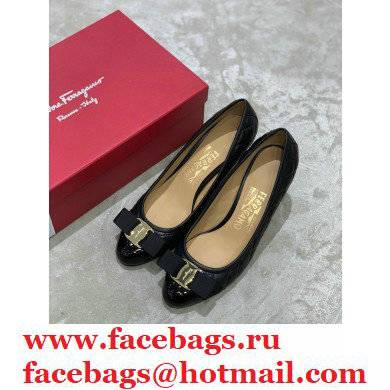Ferragamo Heel 7cm Vara Bow Pumps Quilted Leather Black