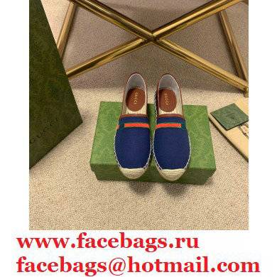 Gucci Interlocking G and Web Embroidered Canvas Espadrilles Dark Blue 2021 - Click Image to Close