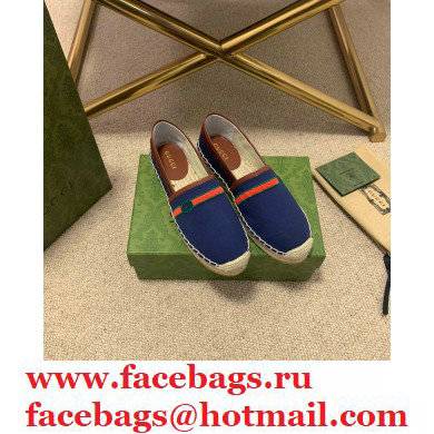 Gucci Interlocking G and Web Embroidered Canvas Espadrilles Dark Blue 2021 - Click Image to Close