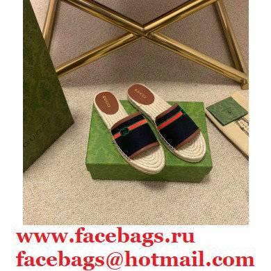 Gucci Interlocking G and Web Embroidered Canvas Espadrilles Slides Black 2021 - Click Image to Close