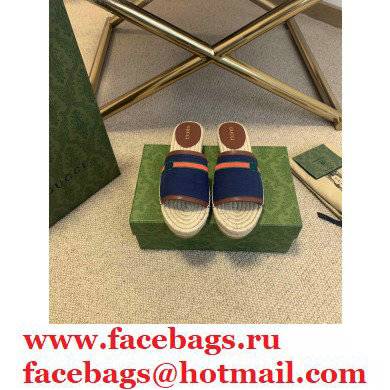 Gucci Interlocking G and Web Embroidered Canvas Espadrilles Slides Dark Blue 2021 - Click Image to Close