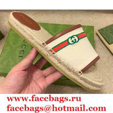Gucci Interlocking G and Web Embroidered Canvas Espadrilles Slides White 2021 - Click Image to Close