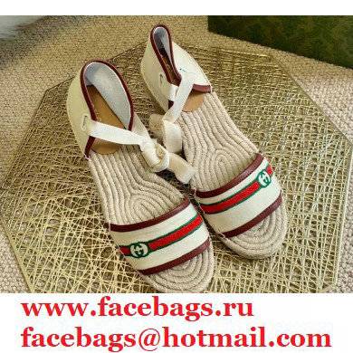 Gucci Interlocking G and Web Embroidered Canvas Wedge Open-toe Platform 10cm Espadrilles White 2021 - Click Image to Close