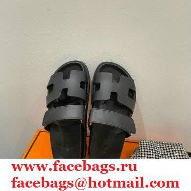 Hermes Chypre Sandals Top Quality Black 2021 - Click Image to Close