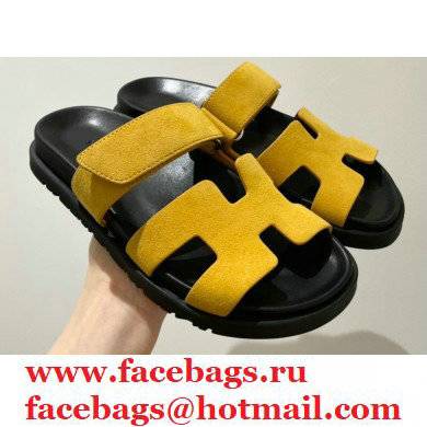 Hermes Chypre Sandals Top Quality Suede Yellow 2021