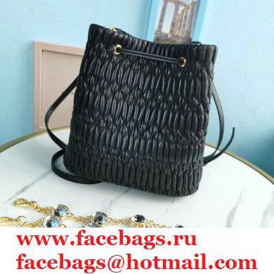 Miu Miu Crystal Cloque Nappa Leather Bucket Bag 5BE050 Black - Click Image to Close