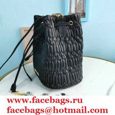 Miu Miu Crystal Cloque Nappa Leather Bucket Bag 5BE050 Black - Click Image to Close