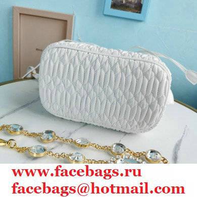 Miu Miu Crystal Cloque Nappa Leather Bucket Bag 5BE050 White - Click Image to Close