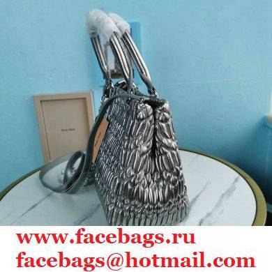 Miu Miu Crystal Cloque Nappa Leather HandBag 5BA067 Silver - Click Image to Close