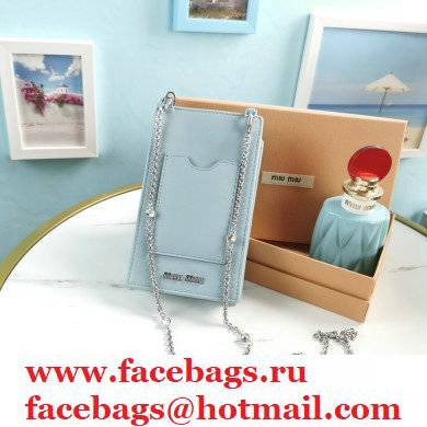 Miu Miu Shine Matelasse Leather Badge Holder Bag 5ZH079 Light Blue - Click Image to Close