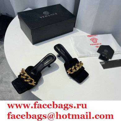 Versace Heel 6.5cm Medusa Chain Mid-Heel Leather Mules Black 2021 - Click Image to Close