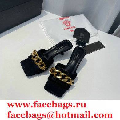 Versace Heel 6.5cm Medusa Chain Mid-Heel Leather Mules Black 2021
