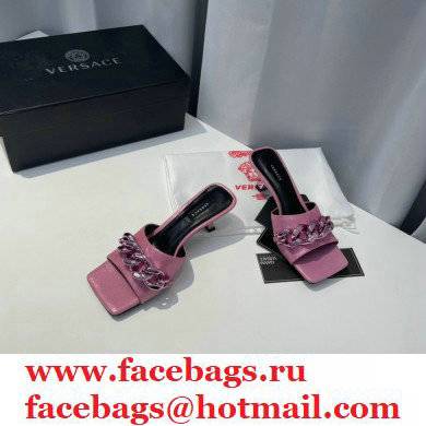 Versace Heel 6.5cm Medusa Chain Mid-Heel Leather Mules Pink 2021 - Click Image to Close