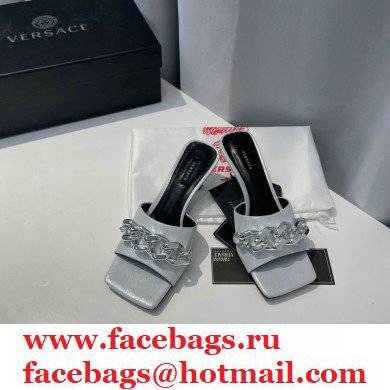 Versace Heel 6.5cm Medusa Chain Mid-Heel Leather Mules Silver 2021 - Click Image to Close