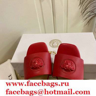 Versace La Medusa Leather Sliders Red 2021 - Click Image to Close