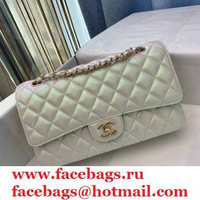 chanel 1112 classic flap bag in sheepskin iridescent silver with gold hardware - Click Image to Close